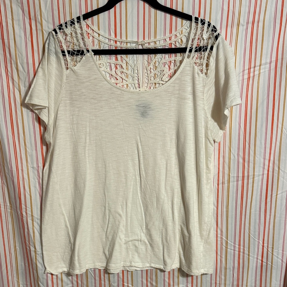 Torrid White Lace Accent Short Sleeve Top